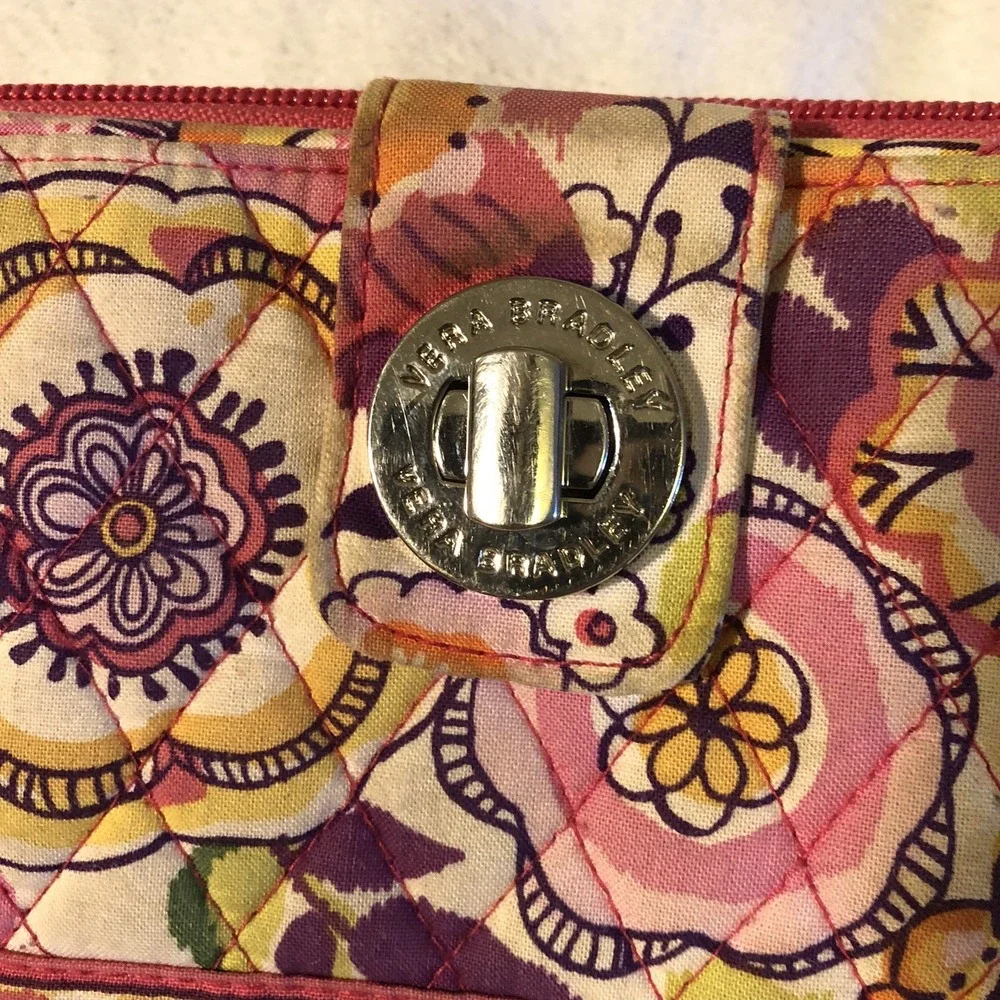 Vera Bradley Wallet Pink Floral Print Turn Lock Multicolored Floral